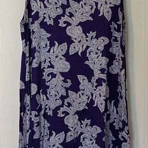 EUC LuLaRoe L Charlotte Tank Swing dress White floral on Blue background